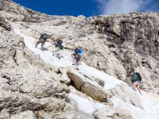 Alta Via 2 Dolomites Italy trekMountains Piz Boe snow patches (c) Charles Masters