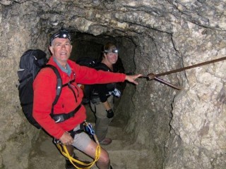 Inside Lagazuoi tunnels Alta Via 1 Italian Dolomites trekMountains © Charles Masters IMG
